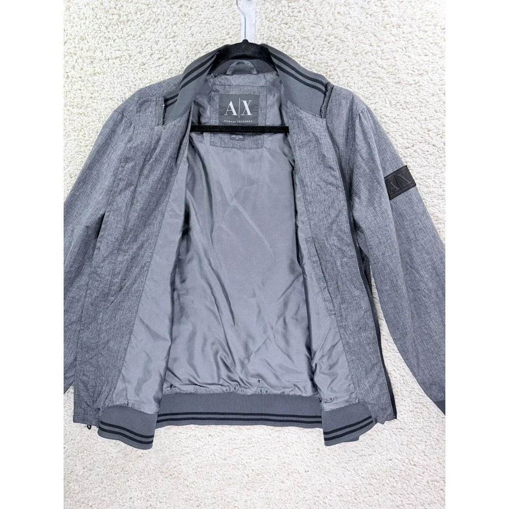 Armani Exchange Bomber Jacket Mens Medium Grey Excellent Full Zip Logo Patch